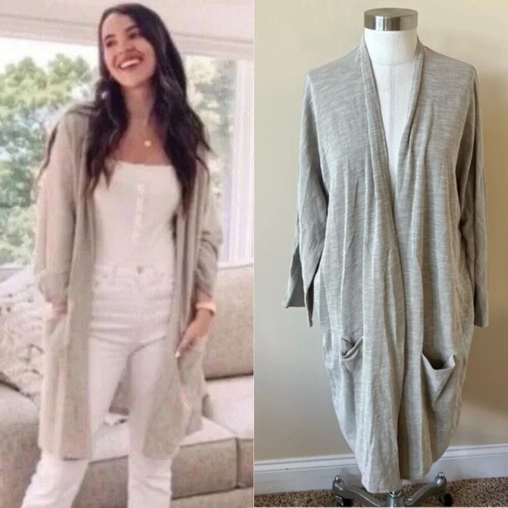 New! Donni Open Front Ribbed Cardigan Sweater Gray 26075